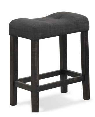 Button Tufted Counter Height Saddle Stool, Set of 2, Gray