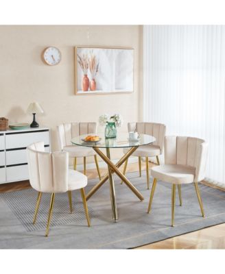 Modern Velvet Dining Chair Set (2) with Golden Legs