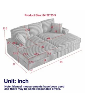 Streamdale Corduroy 3-Seater Sofa with Storage and Accessories