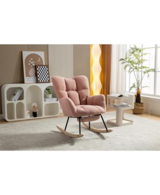 Streamdale Teddy Fabric Rocking Chair With Adjustable Footrest,Pink