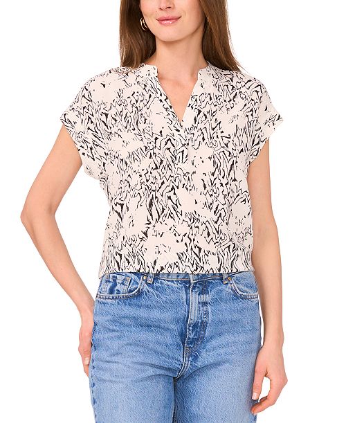 alfani Vince Camuto Women's Printed V-Neck Placket Blouse Women's Fashion Shoes & Accessories