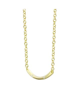14K Gold Plated Cubic Zirconia Long Curved Bar Necklace