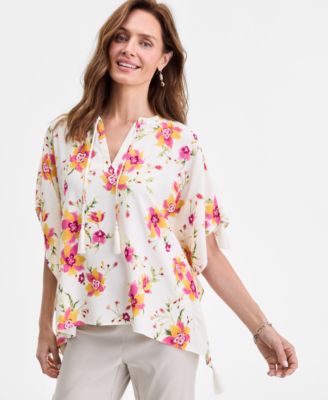 JM Collection - Women's Printed Tassel-Trim Poncho Top, Exclusively at Macy's