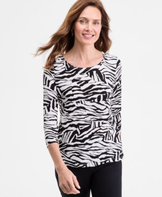 JM Collection - Women's Zebra-Print Scoop-Neck Top, Exclusively at Macy's
