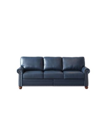 Living Room Round Arm with Silver Nails Sofa Navy Blue Faux Leather