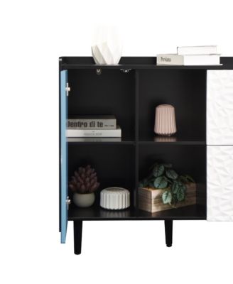 Black Sideboard Cabinet with Red Doors, 2 Drawers