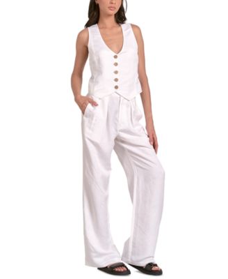 Womens Sleeveless Button Front Halter Vest Pleat Front Wide Leg Pants