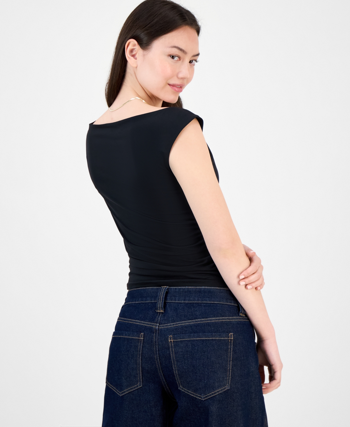 Madden Girl Juniors' Twisted-strap Asymmetrical Top In Black