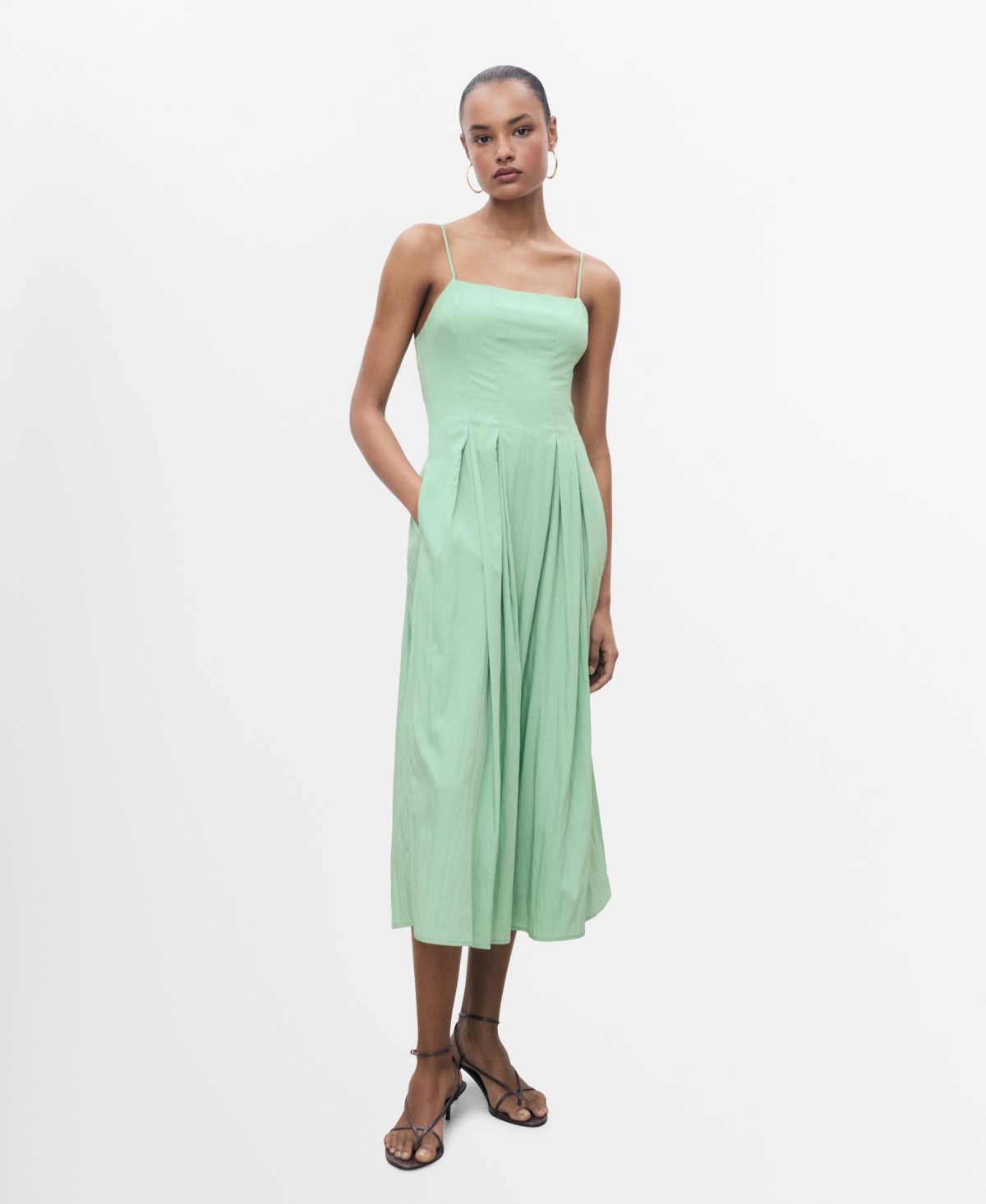 Mango Midi Dress With Darts Mint Green