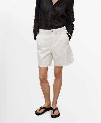 MANGO - Women's Pleated Denim Bermuda Shorts