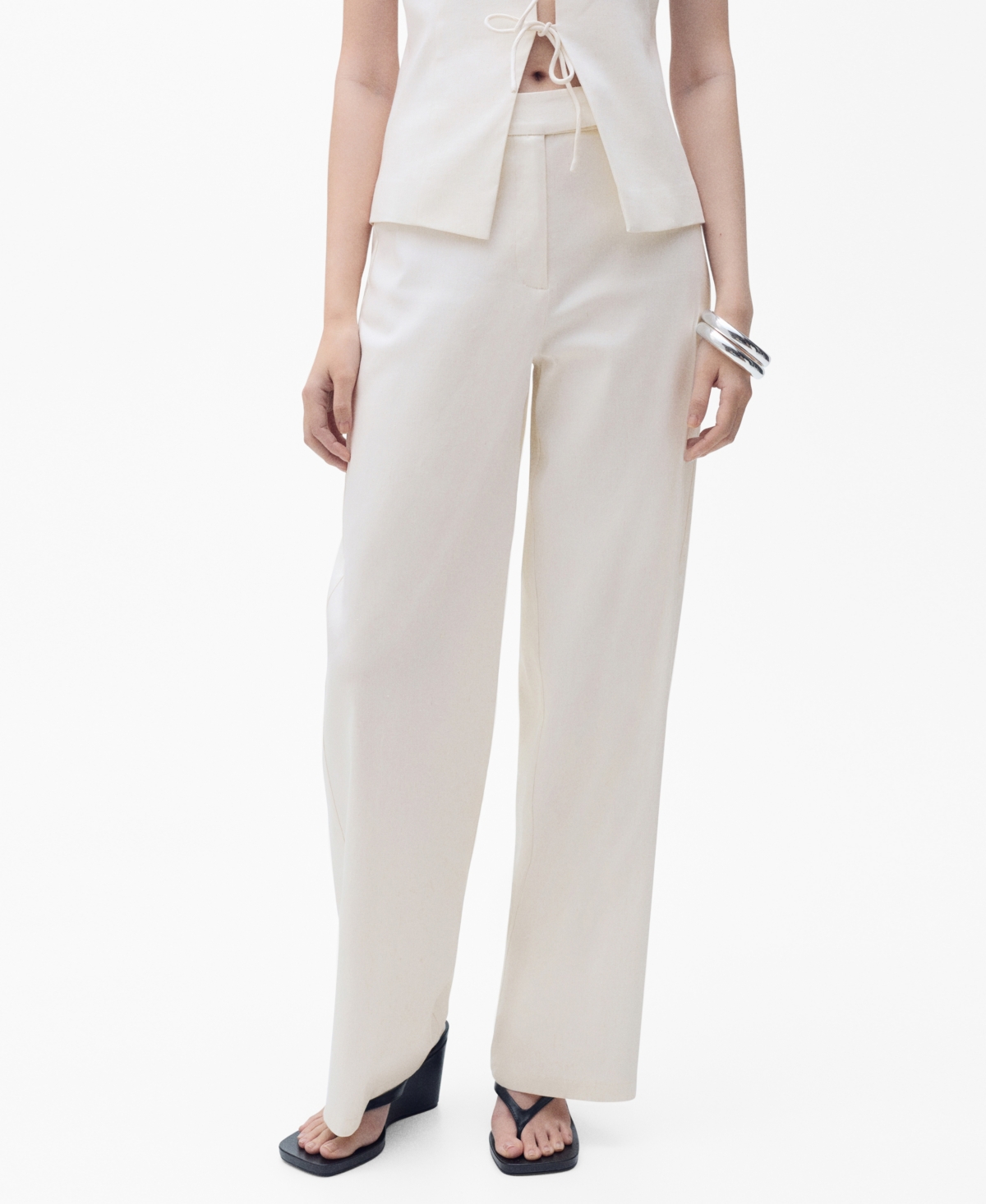 Mango Straight Mid-rise Trousers Ecru In Neutral