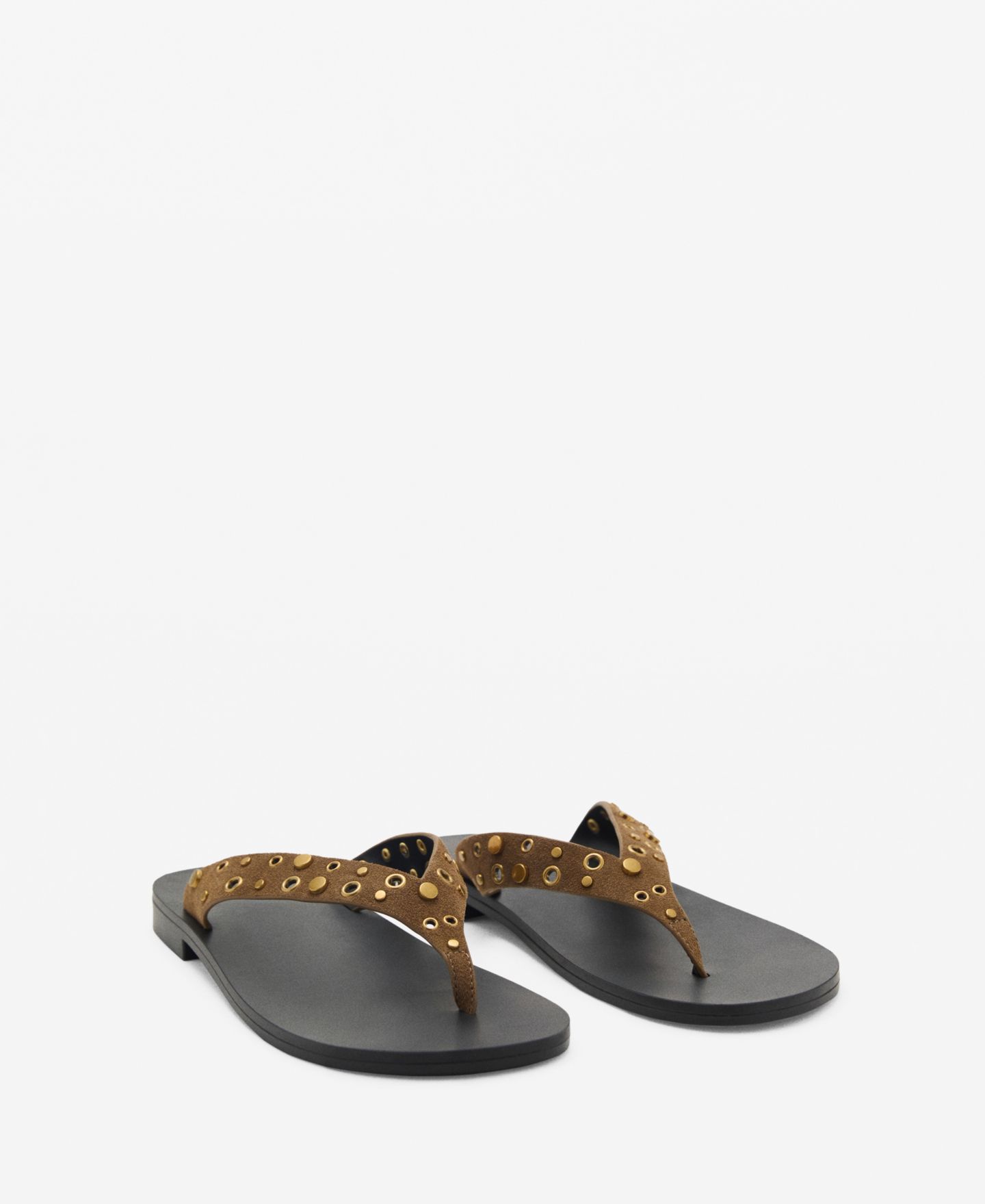 Женские сандалии Mango Die-Cut Straps Suede, цвет: Хаки — фото 1