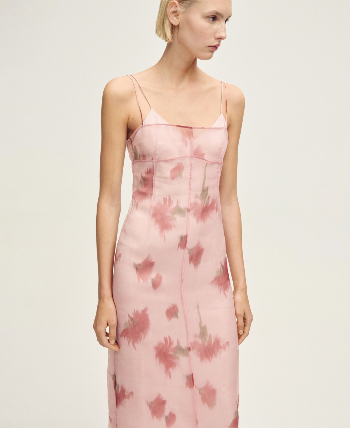 Mango Floral Print Chiffon Overlay Midi Dress