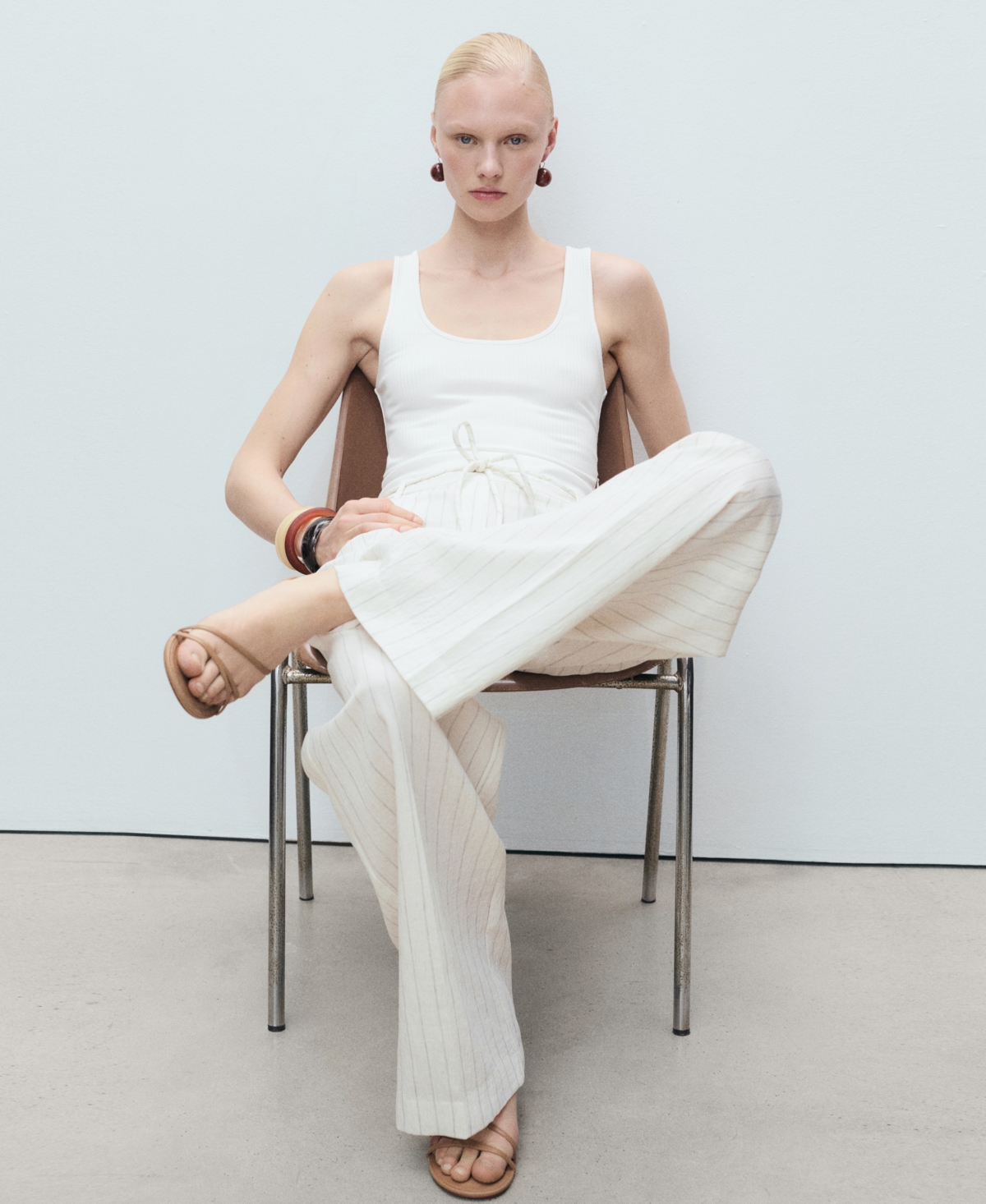 Mango Striped Combined Knit Jumpsuit Off White In White