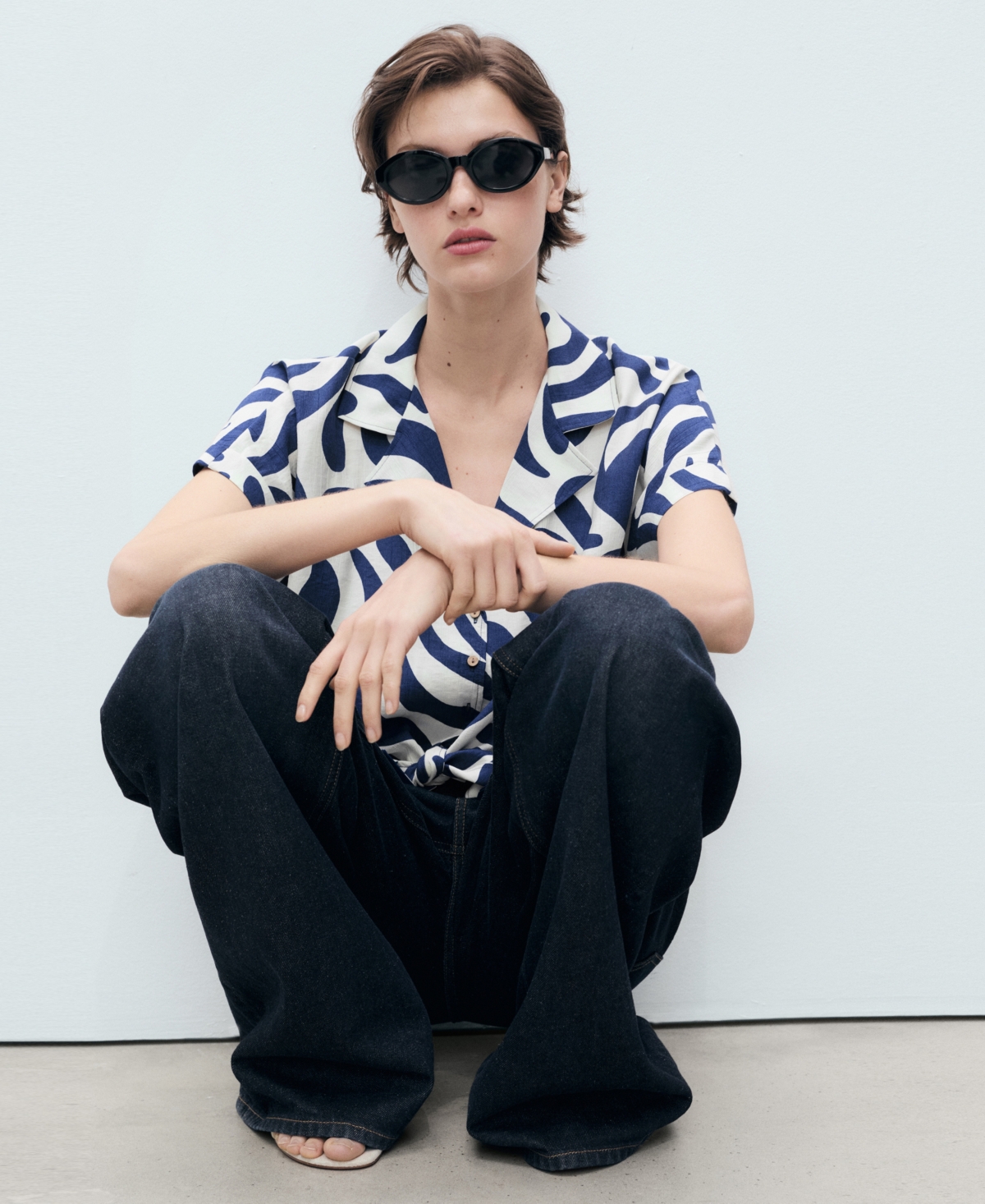 Mango Women's Floral-print Knot Detail Cropped Shirt