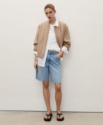 Women's Frayed Hem Denim Bermuda Shorts