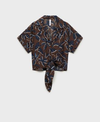 Women's Floral-Print Knot Detail Cropped Shirt