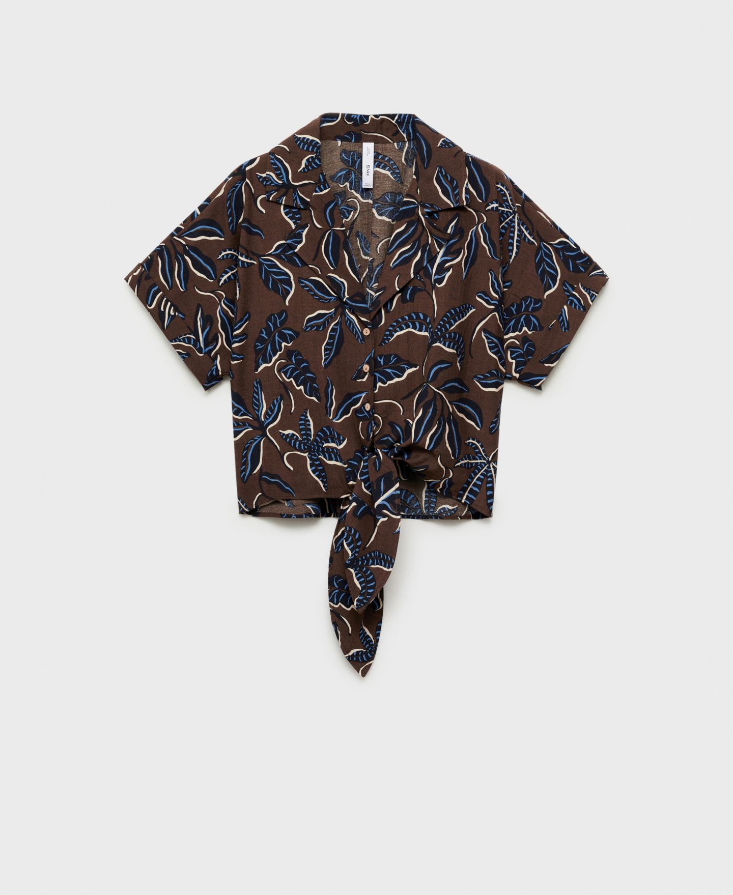 Женская рубашка Mango Floral-Print Knot Detail Cropped, цвет: Коричневый — фото 3
