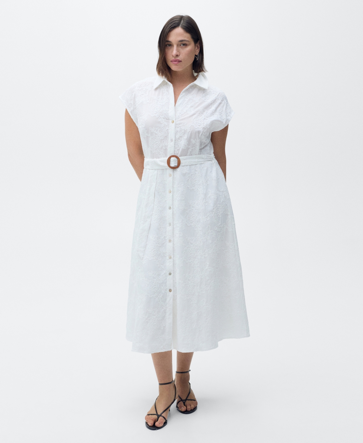 Mango Women's Belt Embroidered Shirt Dress