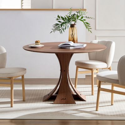 Round Modern Style MDF Wood Dining Table in Walnut Suitable for Kitchen, Living Room, Cafe, Milk Tea Shop