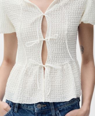 Women's Bow Closure Textured Blouse