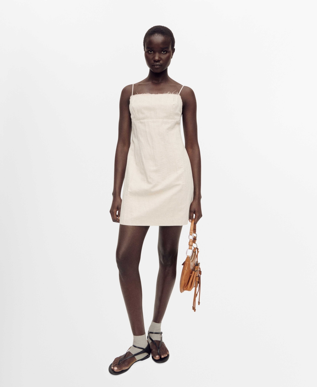 Mango Women's Frayed Neckline Cotton Dress