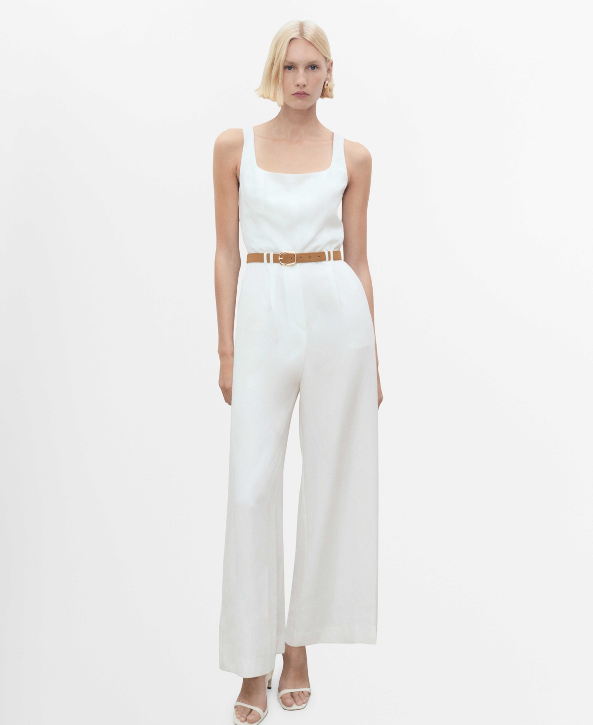 Women's Belted Long Lyocell Jumpsuit - Off White