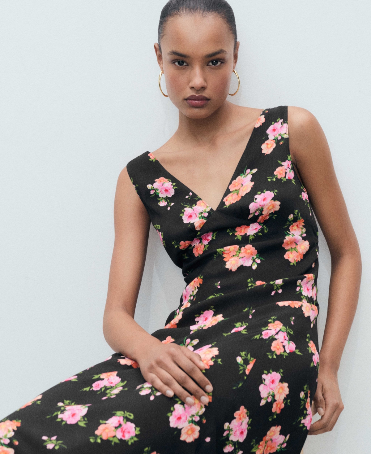 Mango Print Sleeveless Maxi Dress In Black