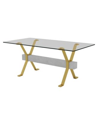 Streamdale 1-Piece Glass & Metal Dining Table – Tempered Glass Top, Gold-Plated Legs, MDF Crossbar, Modern Home/Office Table