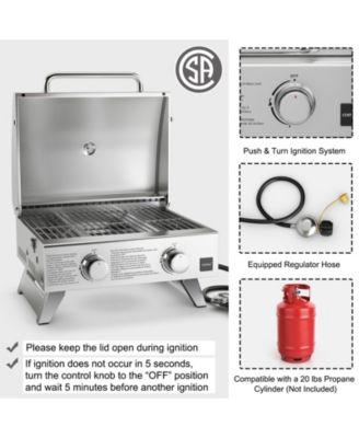 Stainless Steel Propane Grill with Lid for Outdoor Camping Tailgating Picnic Party