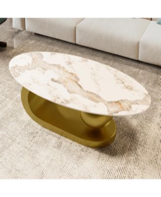 Modern Marble Pattern Coffee Table with Gold Base (47.2")