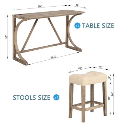 4-Piece Bar Table Set with Power Outlet and 3 Padded Stools