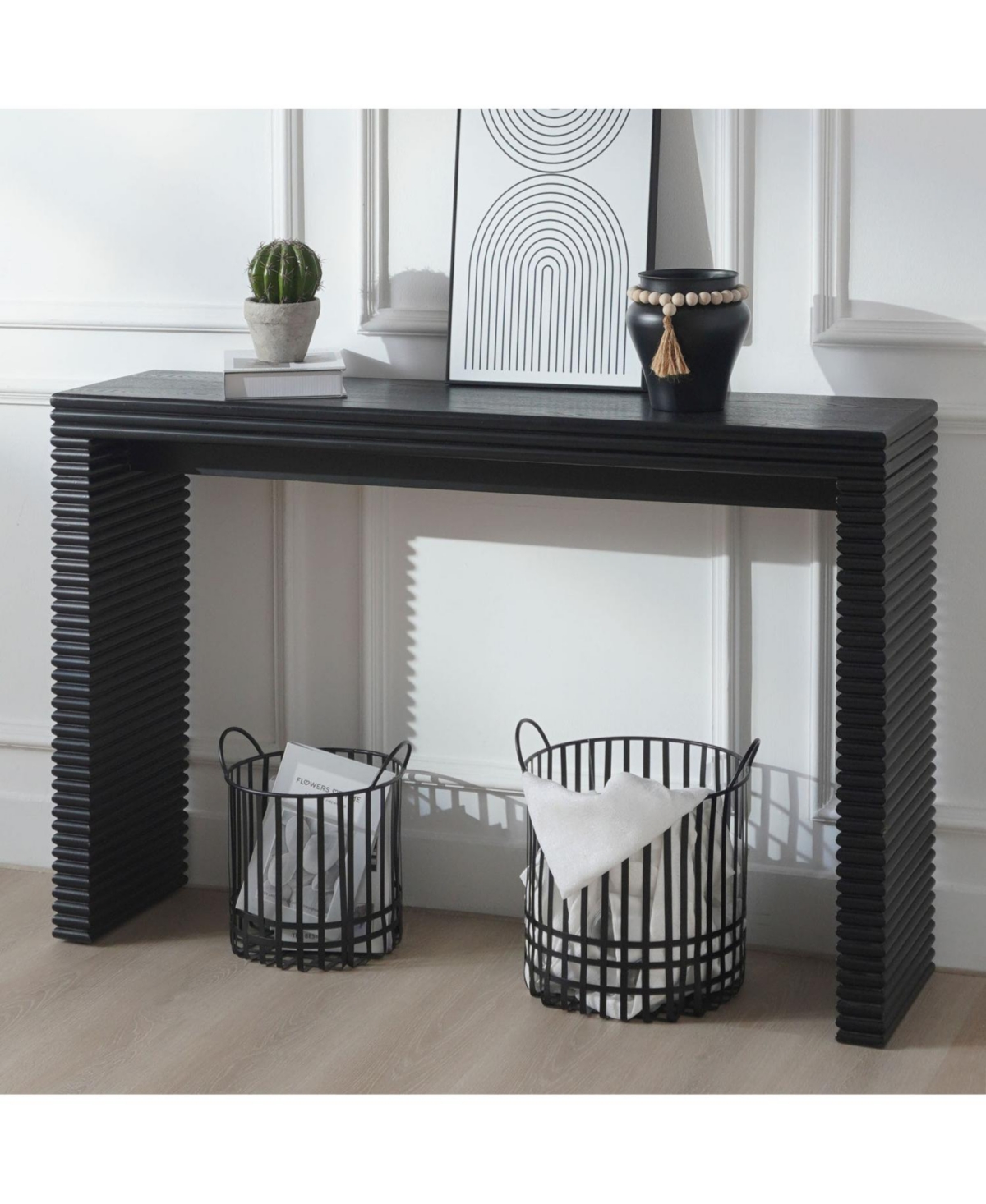 Streamdale Furniture Modern Black Ribbed Console Table