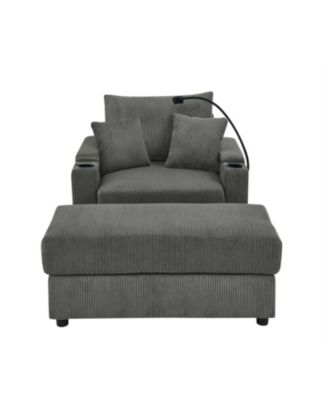 Streamdale Modern Storage Sofa with Ottoman Grey Corduroy Sofa with Device Chargers