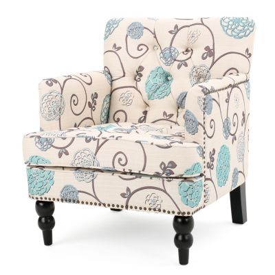 Streamdale Contemporary Club Chair in Blue and Beige Floral Fabric