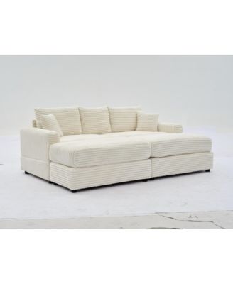 Streamdale Modern Sectional Couch, 2 Pieces Corduroy Couch Cushion Covers, Soft Stretch Sofa Slipcovers with 2pcs Pillows