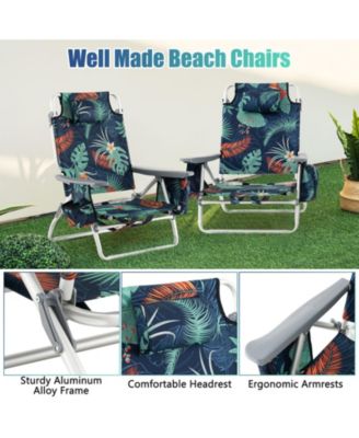 2 Pieces Folding Backpack Beach Chair with Pillow