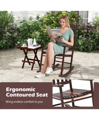 High-Back Acacia Wood Outdoor Rocking Chair with Solid Rocking Base