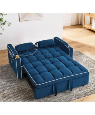 1 Count Sofa Bed, 55.51 in, Velvet, Foldable + Pull-Out + Adjustable Back + USB + Ashtray + Phone Stand, Furniture