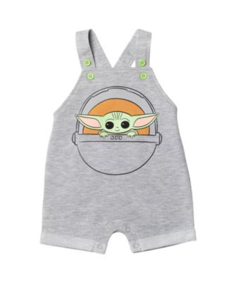 Baby Boys Yoda Short Overalls, French Terry T-Shirt and Bucket Sun Hat 3 Piece Outfit Set