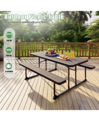 6ft Picnic Table with 2 Benches Heavy-Duty Table for 6-8 Person