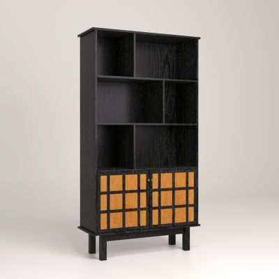 Streamdale Bookcase with Cabinet, Bookshelf with Doors, Black&Honey