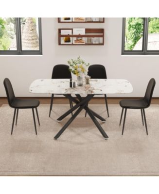 White Marble Dining Set: 63" Table & 4 Black PU Chairs - Macy's