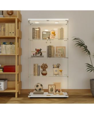 Streamdale White Tempered Glass Cabinet w/ Lights, Locks & Adjustable Feet