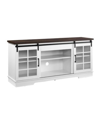 Sliding Door TV Cabinet with Glass Doors and Adjustable Shelves, 59"W x 15.9"D x 27.8"H