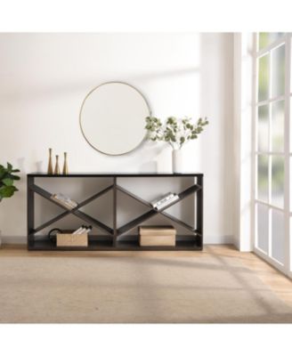 70.87 Inch Wood X-Shape Split Design Storage Console Table