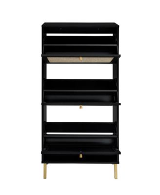 Rattan 3 Door Shoe Rack, Freestanding Modern Shoe Storage Cabinet, for Entryway