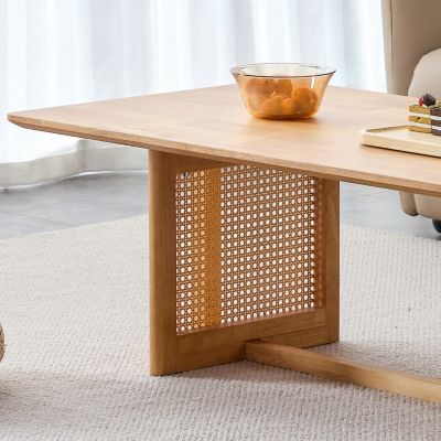 Chinese style log wind Imitation rattan tea table rectangular solid wood coffee table small family living room tea table