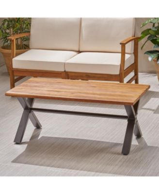 Acacia Coffee Table, Teak/Rustic Metal, Brown/Black, 18"H 27"W 43"L