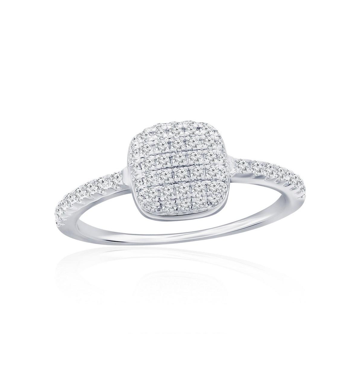 Sterling Silver, Square Pave Cz Ring - Silver